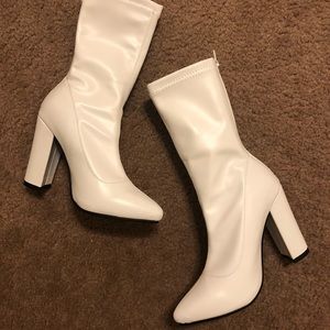 White pointed sock booties